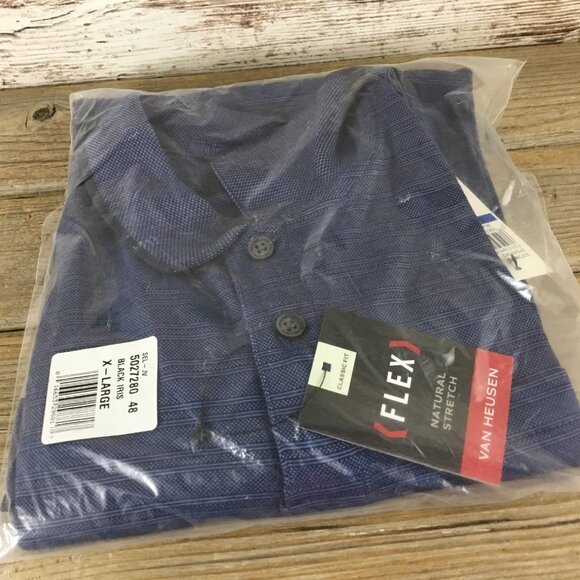Van Heusen Flex Men’s Polo Shirt XL Black Iris Stripe - Picture 1 of 7
